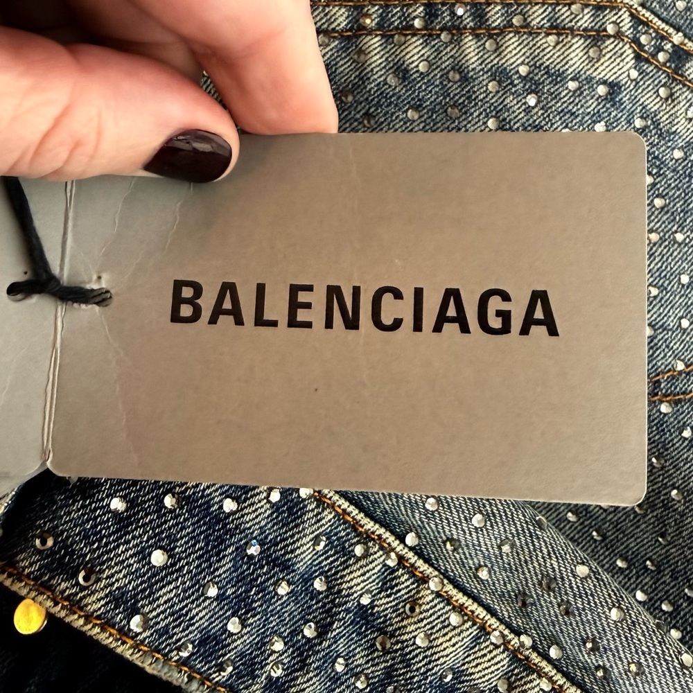 Balenciaga Grey Crystal Stress Denim Mini Skirt Y2K Festival size 38/ US Small - Picture 6 of 6